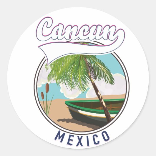 Cancun Mexico Strand reislogo Ronde Sticker (Voorkant)