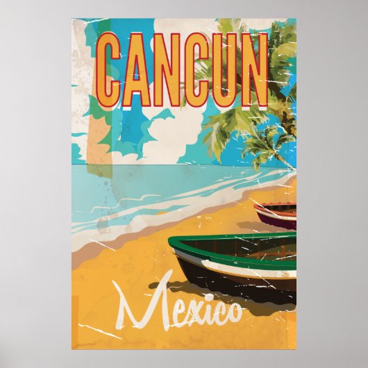 Cancun Mexico Strand Vintage reisposter print (Voorkant)