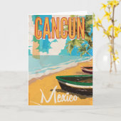 Cancun Mexico Strand vintage reisposter print Kaart (Gele Bloem)