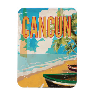 Cancun Mexico Strand Vintage reisposter print Magneet
