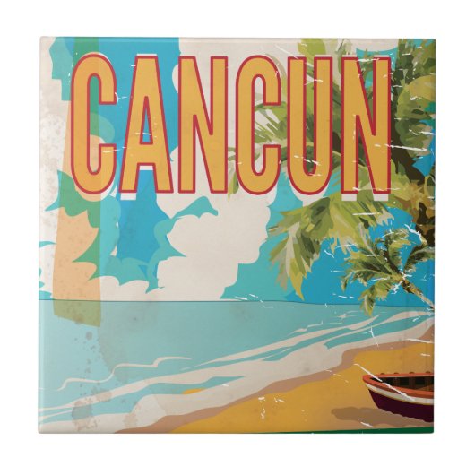 Cancun Mexico Strand Vintage reisposter print Tegeltje (Voorkant)