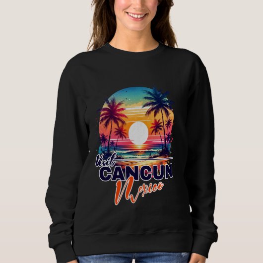 Cancun Mexico Sunset Beach Palm Tree Trip Souvenir Trui (Voorkant)
