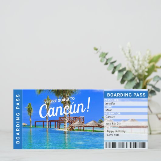 Cancún Mexico Surprise Trip boarding Pass Ticket (Staand voorkant)