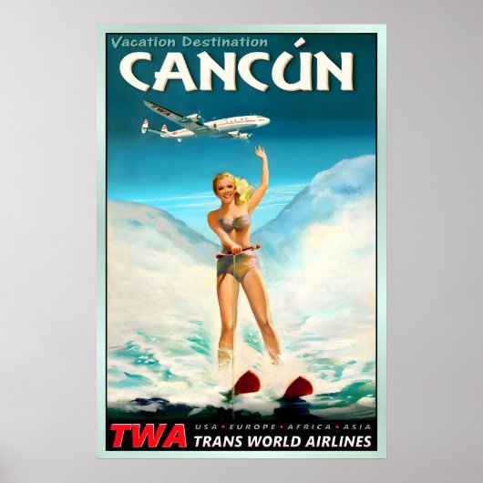 CANCUN Mexico TWA Trans World Airlines Poster (Voorkant)