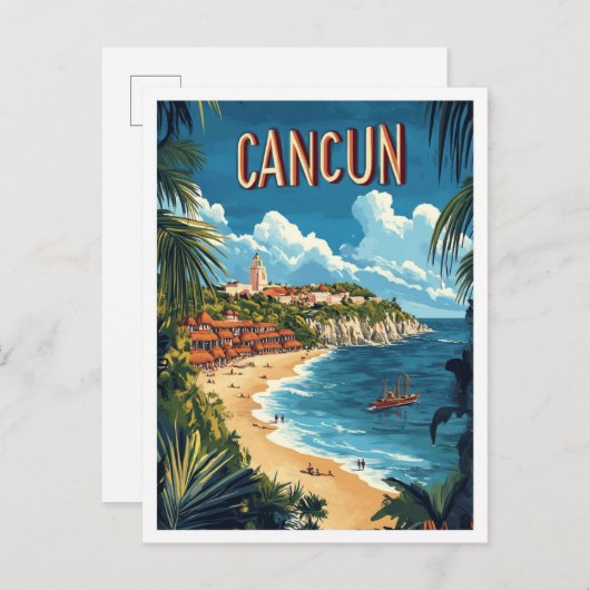 Cancun Mexico Vintage Illustratie Reizen Briefkaart (Voorkant / Achterkant)