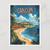 Cancun Mexico Vintage Illustratie Reizen Briefkaart (Voorkant)