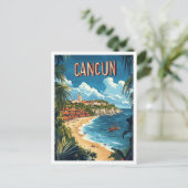 Cancun Mexico Vintage Illustratie Reizen Briefkaart (Staand voorkant)