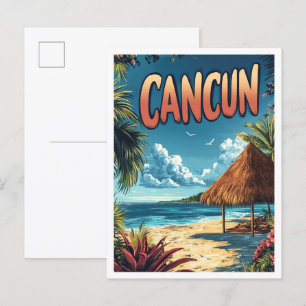 Cancun Mexico Vintage Illustratie Reizen Briefkaart