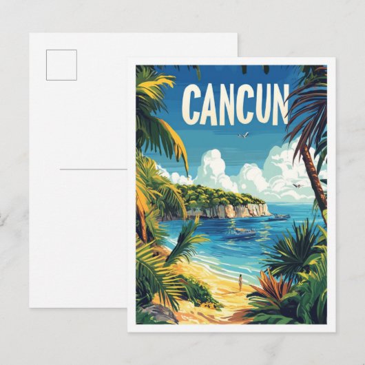 Cancun Mexico Vintage Illustratie Reizen Briefkaart (Voorkant / Achterkant)