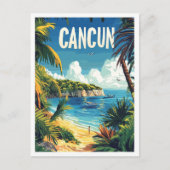 Cancun Mexico Vintage Illustratie Reizen Briefkaart (Voorkant)