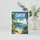 Cancun Mexico Vintage Illustratie Reizen Briefkaart (Staand voorkant)