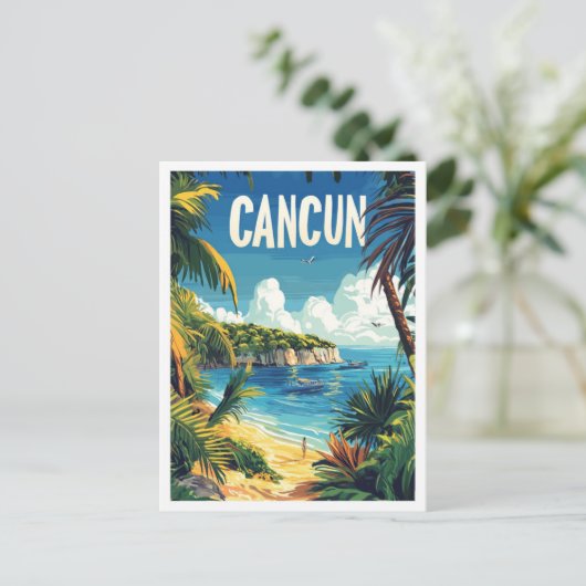 Cancun Mexico Vintage Illustratie Reizen Briefkaart (Staand voorkant)