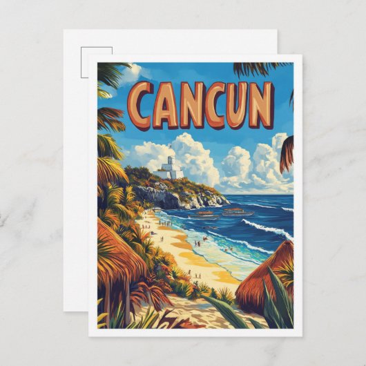 Cancun Mexico Vintage Illustratie Reizen Briefkaart (Voorkant / Achterkant)