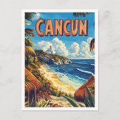 Cancun Mexico Vintage Illustratie Reizen Briefkaart (Voorkant)