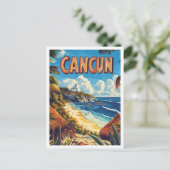 Cancun Mexico Vintage Illustratie Reizen Briefkaart (Staand voorkant)
