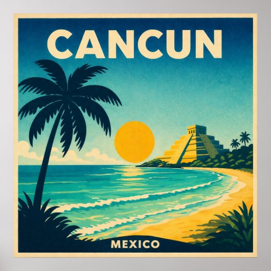 Cancun Mexico Vintage Reisposter Poster (Voorkant)