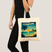 Cancun Mexico Vintage Reisposter Tote Bag (Voorkant (product))