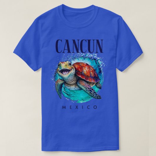Cancun Mexico Waterverf Gelukkig Zee Schildpad T-shirt (Design voorkant)