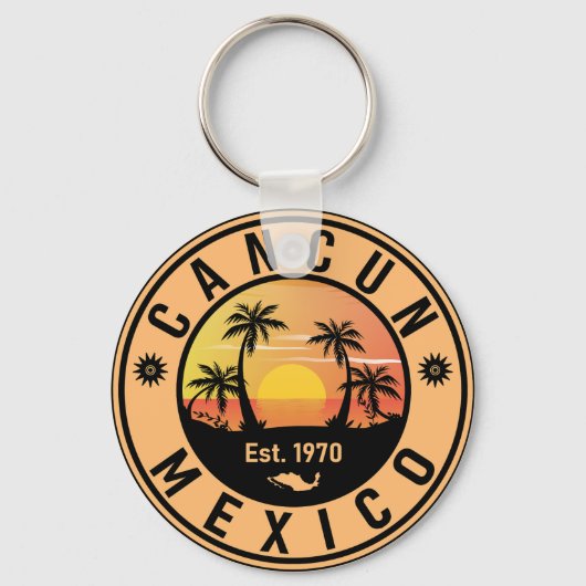 Cancun Palm Tree Retro 80's Mexican Playa Sleutelhanger (Voorkant)