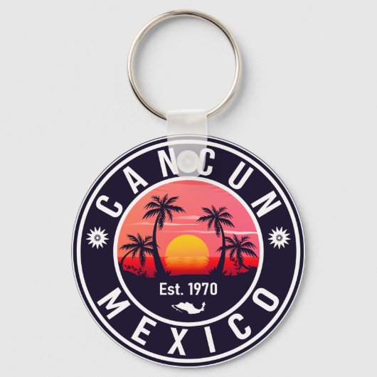 Cancun Palm Tree Retro 80's Mexican Playa Sleutelhanger (Voorkant)
