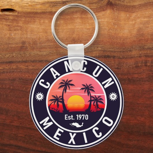 Cancun Palm Tree Retro 80's Mexican Playa Sleutelhanger (Achterkant)