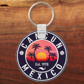 Cancun Palm Tree Retro 80's Mexican Playa Sleutelhanger (Voorkant)