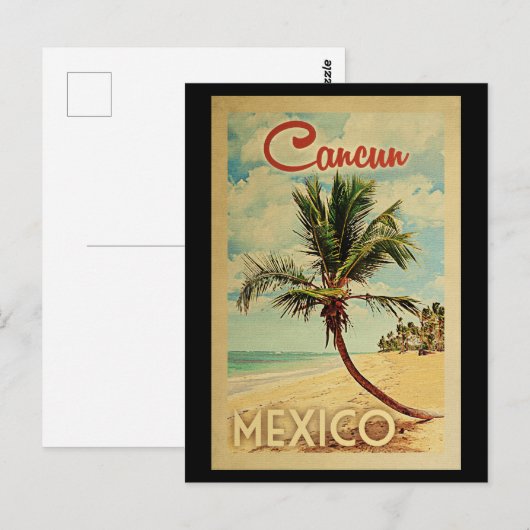 Cancun Palm Tree Vintage-reizen Briefkaart (Voorkant / Achterkant)