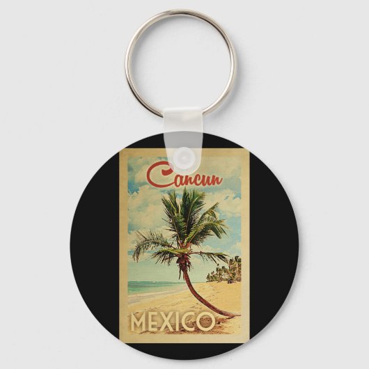 Cancun Palm Tree Vintage-reizen Sleutelhanger (Voorkant)
