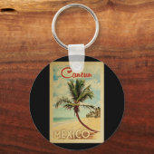 Cancun Palm Tree Vintage-reizen Sleutelhanger (Voorkant)