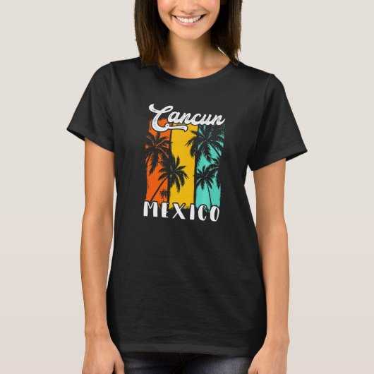 Cancun Palm Trees Beach Mexico Retro Vacation Fami T-shirt (Voorkant)
