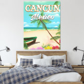 Cancun poster op het strand van Mexico Canvas Afdruk (Insitu (Slaapkamer))