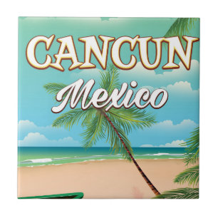 Cancun poster op het strand van Mexico Tegeltje