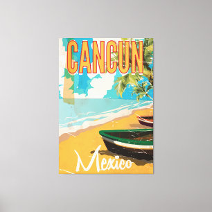 Cancun poster van Mexicaanse Beach Vintage Canvas Afdruk
