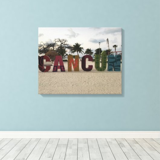 Cancun Sign - Playa Delfine, Mexico Canvas (Insitu (Houten vloer))