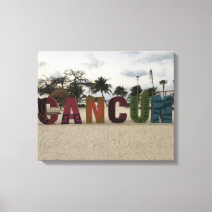 Cancun Sign - Playa Delfine, Mexico Canvas Afdruk