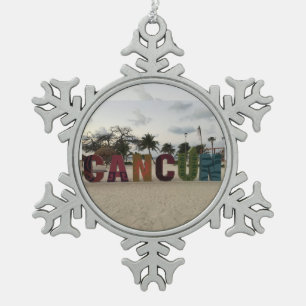 Cancun Sign - Playa Delfine, Mexico-Ornament Tin Sneeuwvlok Ornament