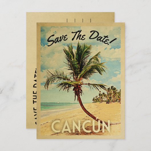 Cancun sparen de  Beach-boom van de Datum Aankondigingskaart (Voorkant / Achterkant)