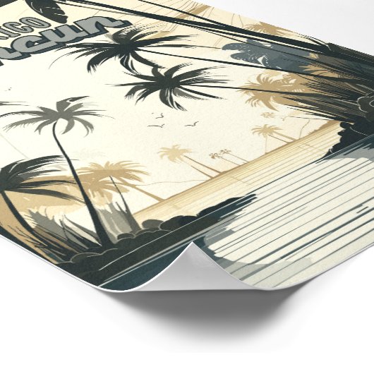 Cancun  strand wereld reizen Retro Kunst Poster (Hoek)