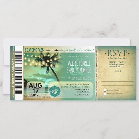 Cancun Twilight Beach Boarding Pass Trouw aqua Kaart (Voorkant)