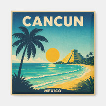 Cancun Vintage Reisposter Magneet