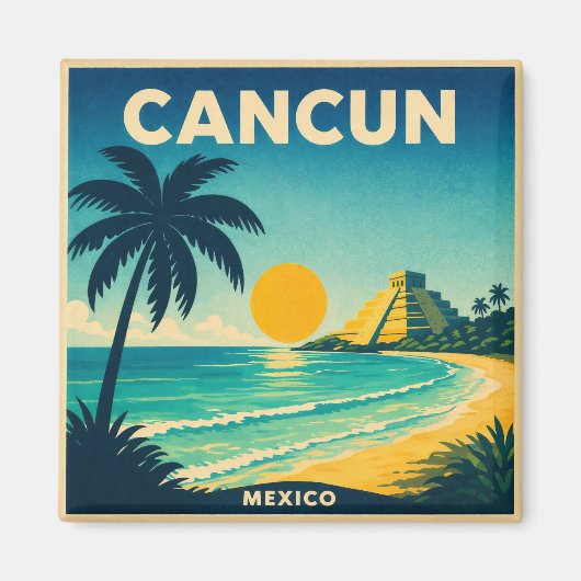 Cancun Vintage Reisposter Magneet (Voorkant)