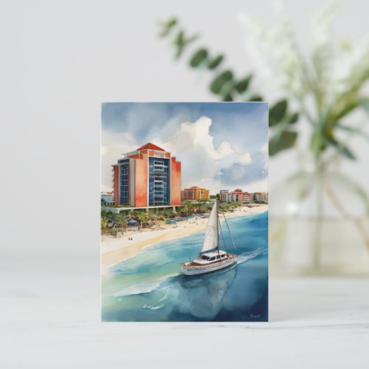 Cancun waterverf kunst briefkaart (Staand voorkant)