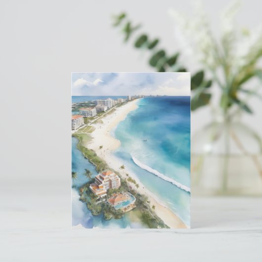 Cancun waterverf kunst briefkaart (Staand voorkant)