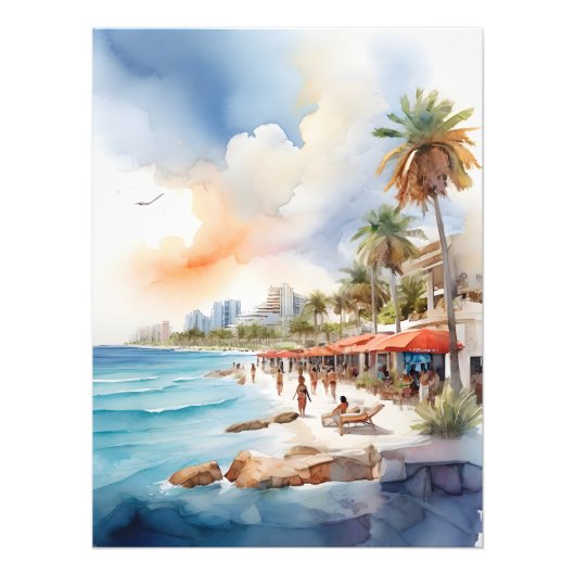 Cancun waterverf kunst foto afdruk (Voorkant)