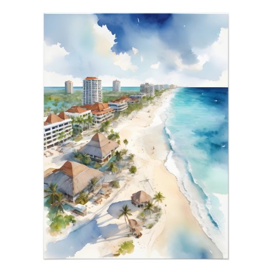 Cancun waterverf kunst foto afdruk (Voorkant)