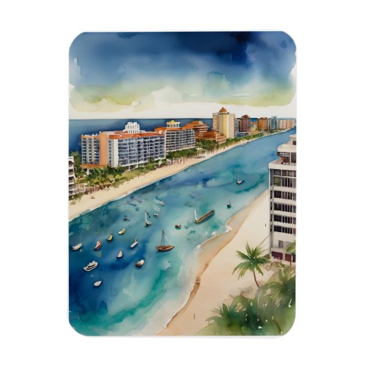 Cancun waterverf kunst magneet (Verticaal)