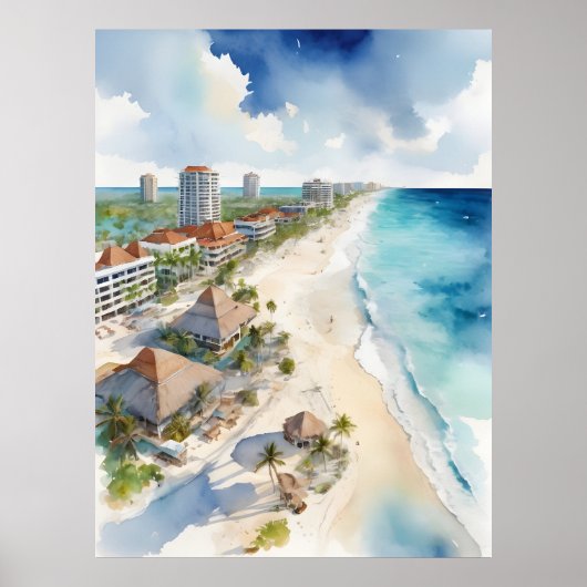 Cancun waterverf kunst poster (Voorkant)