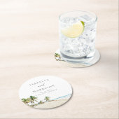 CANCUN Waterverf Strand Palmboom Bestemming Ronde Kartonnen Onderzetter (Insitu)