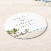 CANCUN Waterverf Strand Palmboom Bestemming Ronde Kartonnen Onderzetter (Gebogen)