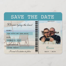 Cancun Wedding Boarding Pass Bewaar de datum Save The Date